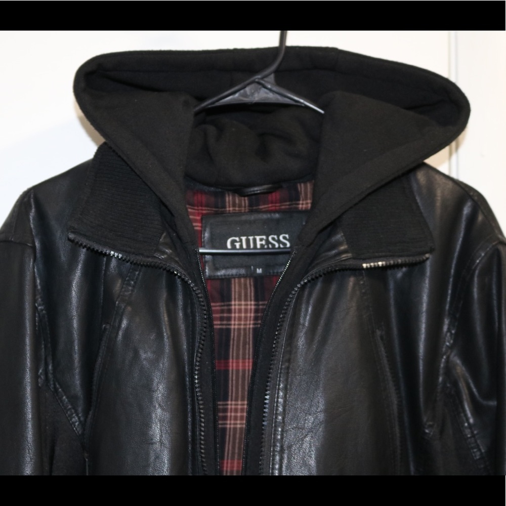 Men’s Guess leather jacket with hoodie
